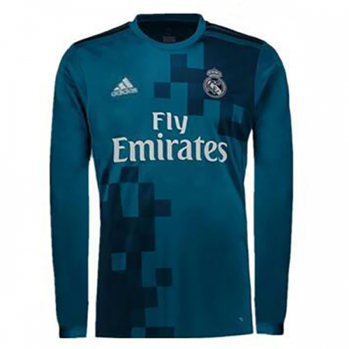 17-18 Real Madrid Third Away Blue Long Sleeve Jersey Kit(Shirt+Short ...